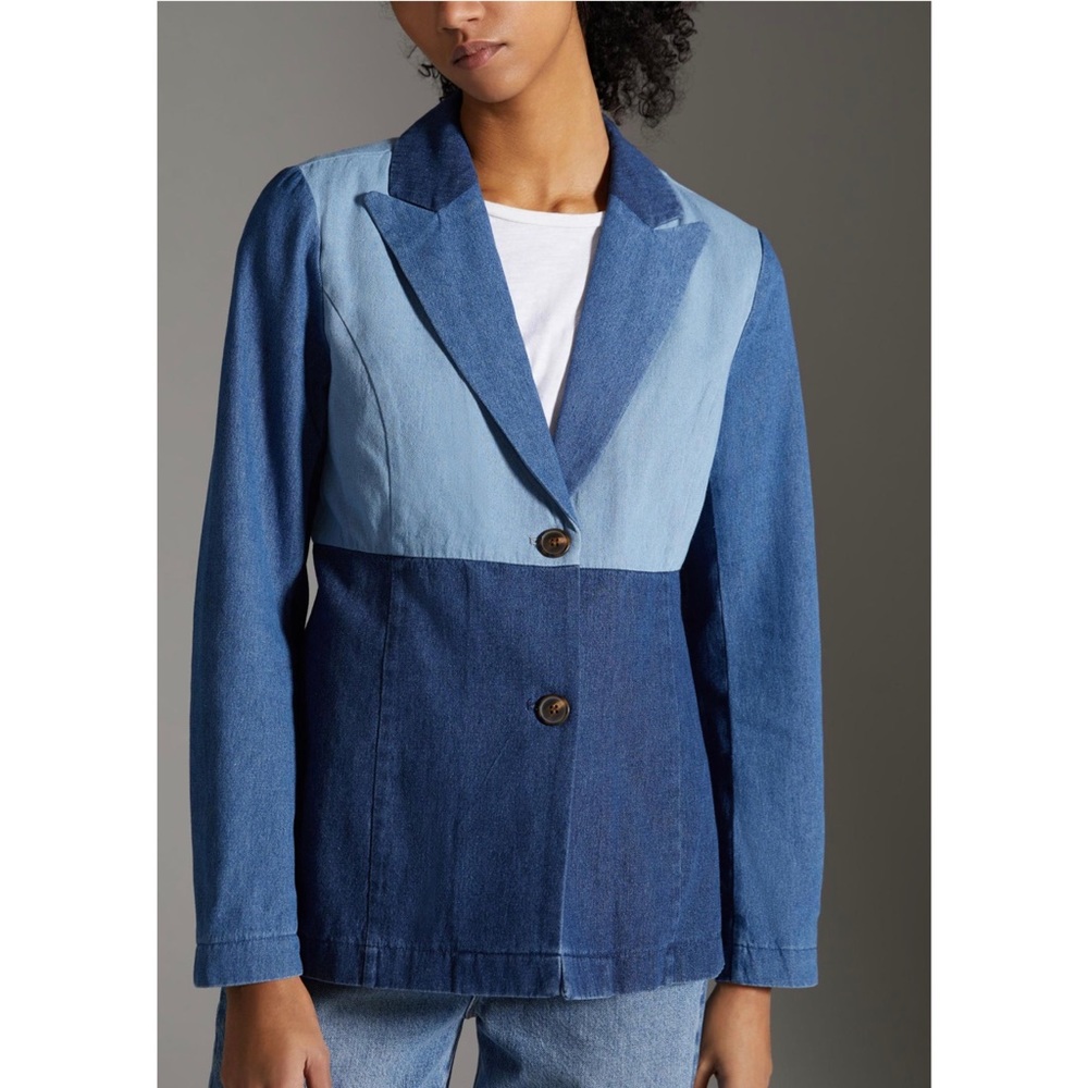 Anthropologie Avec Les Filles Denim Colorblocked Blazer
